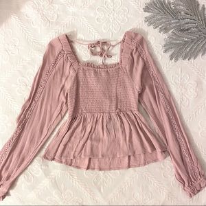 NEW polly & esther pink babydoll peasant blouse top with square neckline